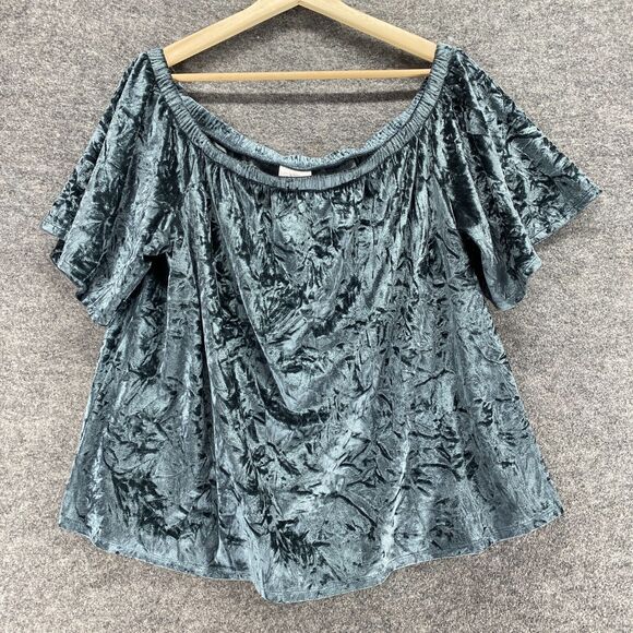 Knox Rose Blouse Women L Large Gray Short Sleeve Round Neck Velvet Pullover - Picture 1 of 9